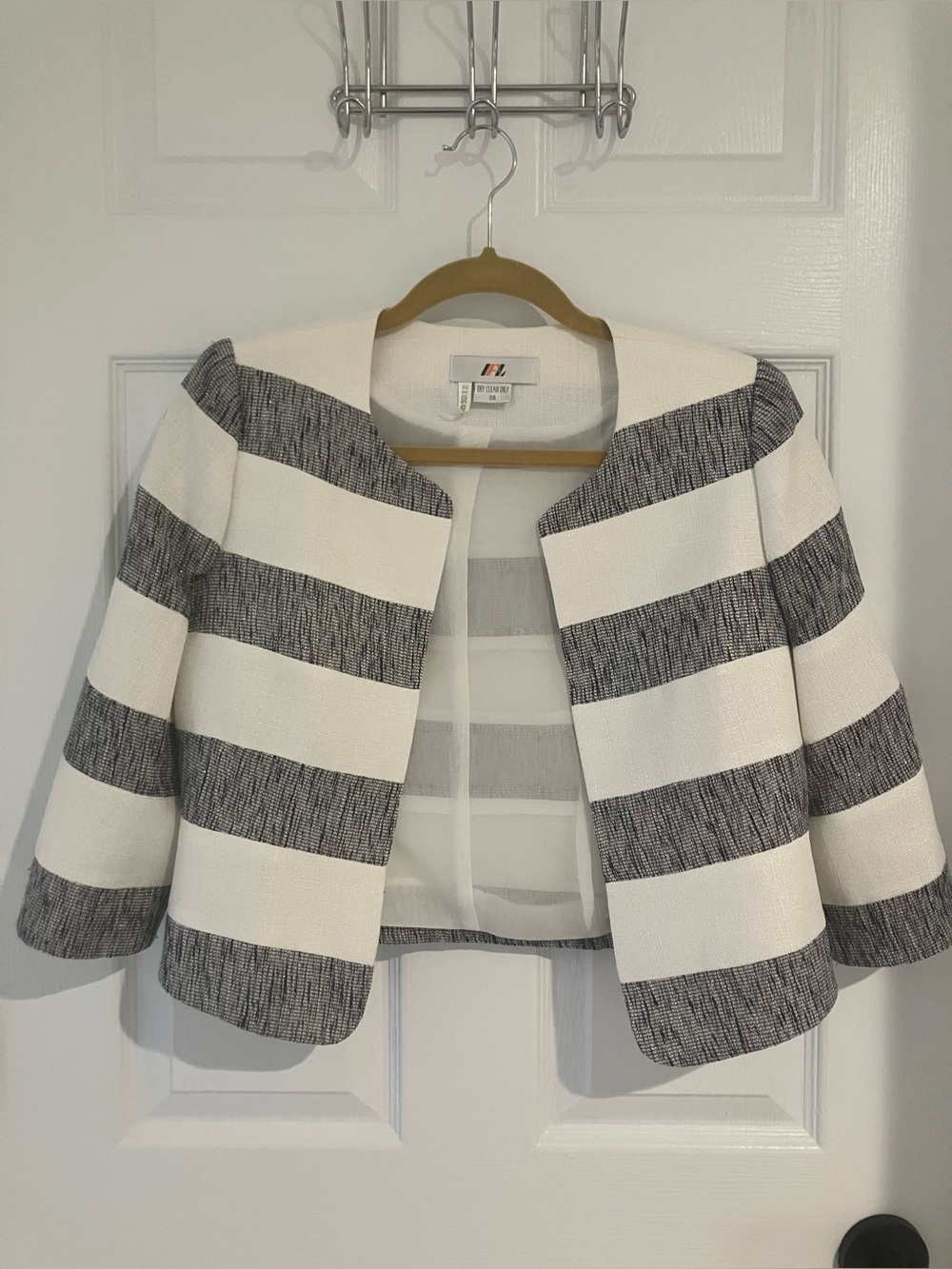 Striped Color-block Cropped Jacket in White and Gray